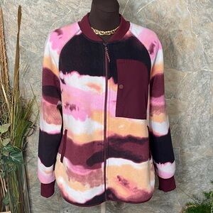Alpine design jacket coat watercolors full zip front pockets cozy warm soft